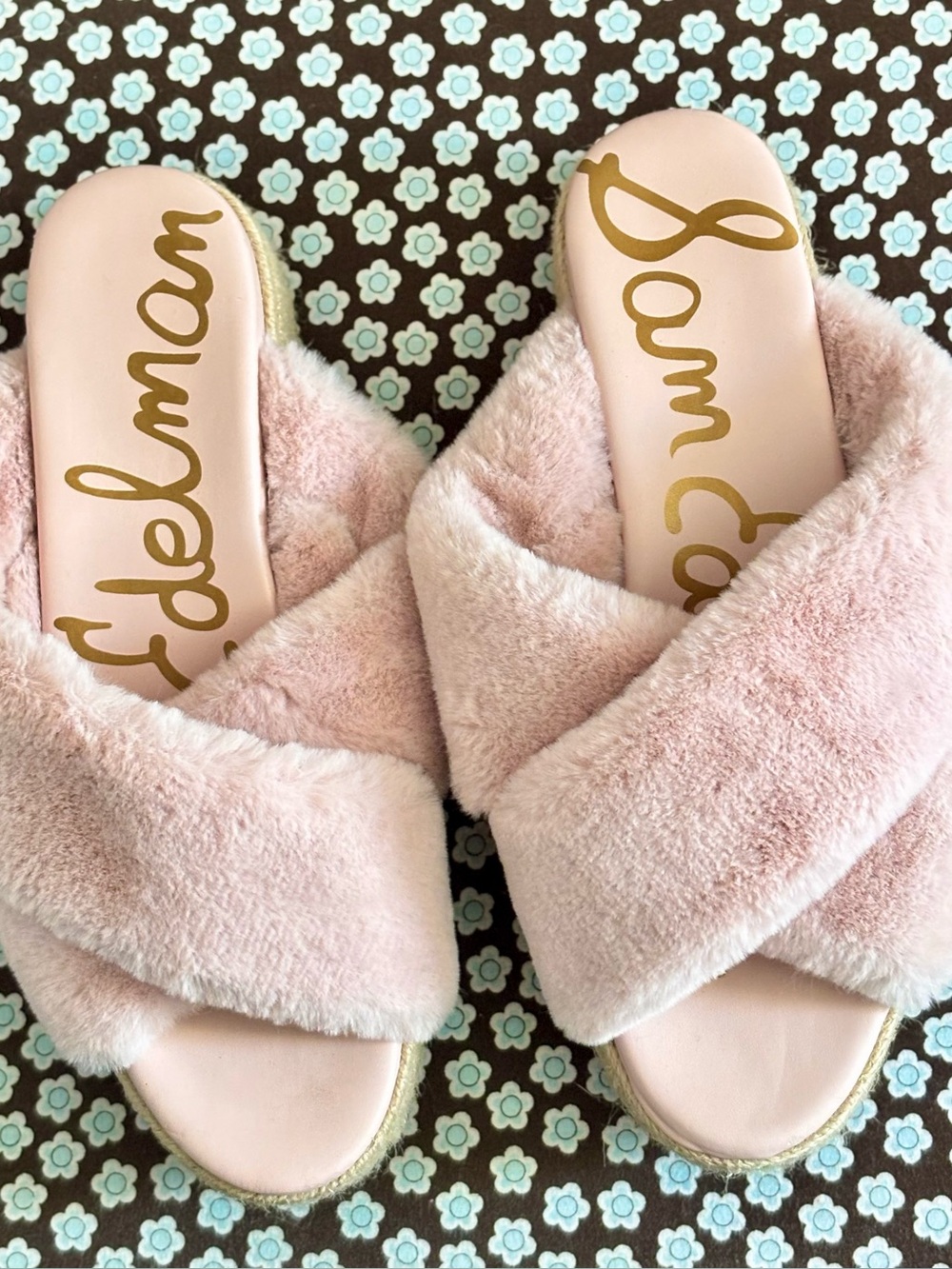 Sam‎ Edelman Zia Pink Faux Fur Platform Espadrille Sandals SIZE 8